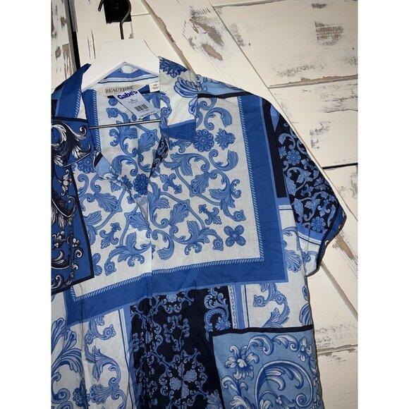 BEAUTIFUL by Lawrence Zarian Women's Top Sz M Printed Patchwork Blue A644436 - Picture 2 of 8